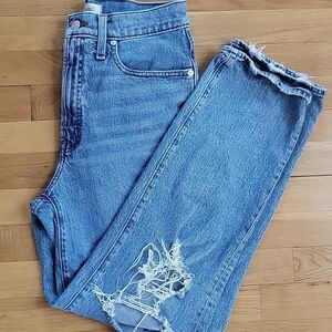 Madewell Perfect Vintage Straight Jeans In Kingsbury Wash Knee Rip Edition